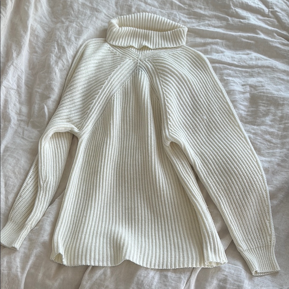 Topshop Chunky Knit Tunic Sweater Pullover Turtleneck Cream Oversized Dress Top